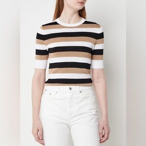 HUGOBOSS Facuba fine knit top with stripe print size small in Camel